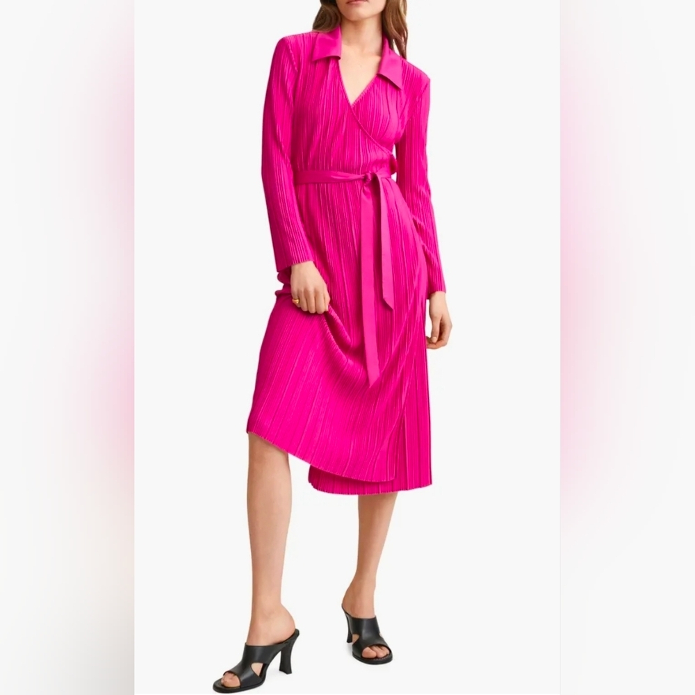 Mango Vibrant Pink Long Sleeve Dress